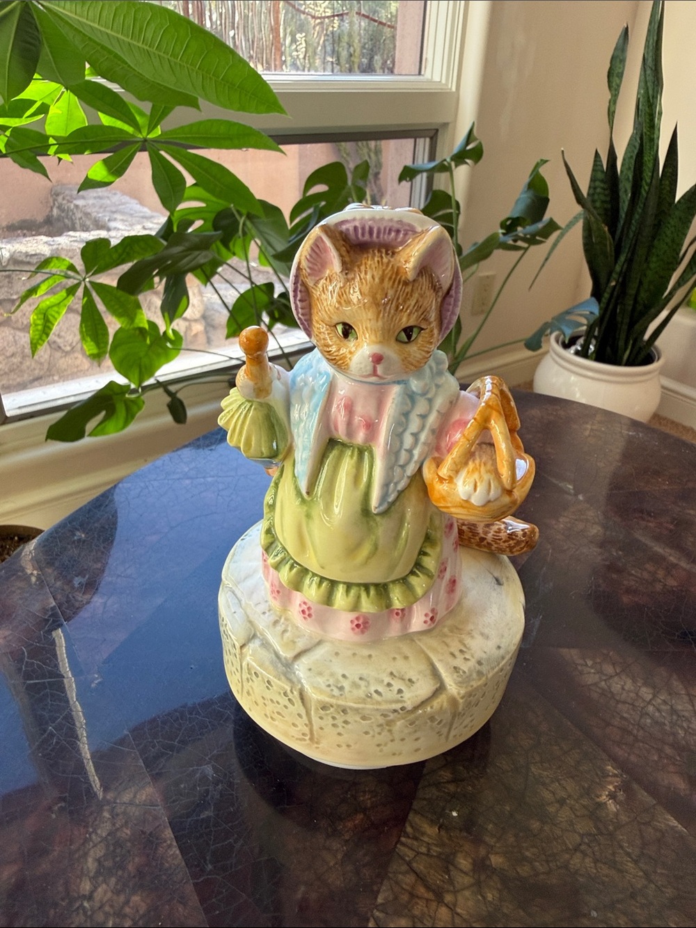 Vintage Beatrix Potter Mrs Ribby music figure. Schmid plays “Roly Poly Pudding”